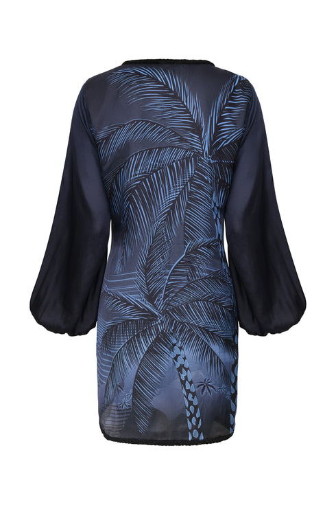 Hojarasca Martellato Silk Mini Dress / Navy Tropical Landscape